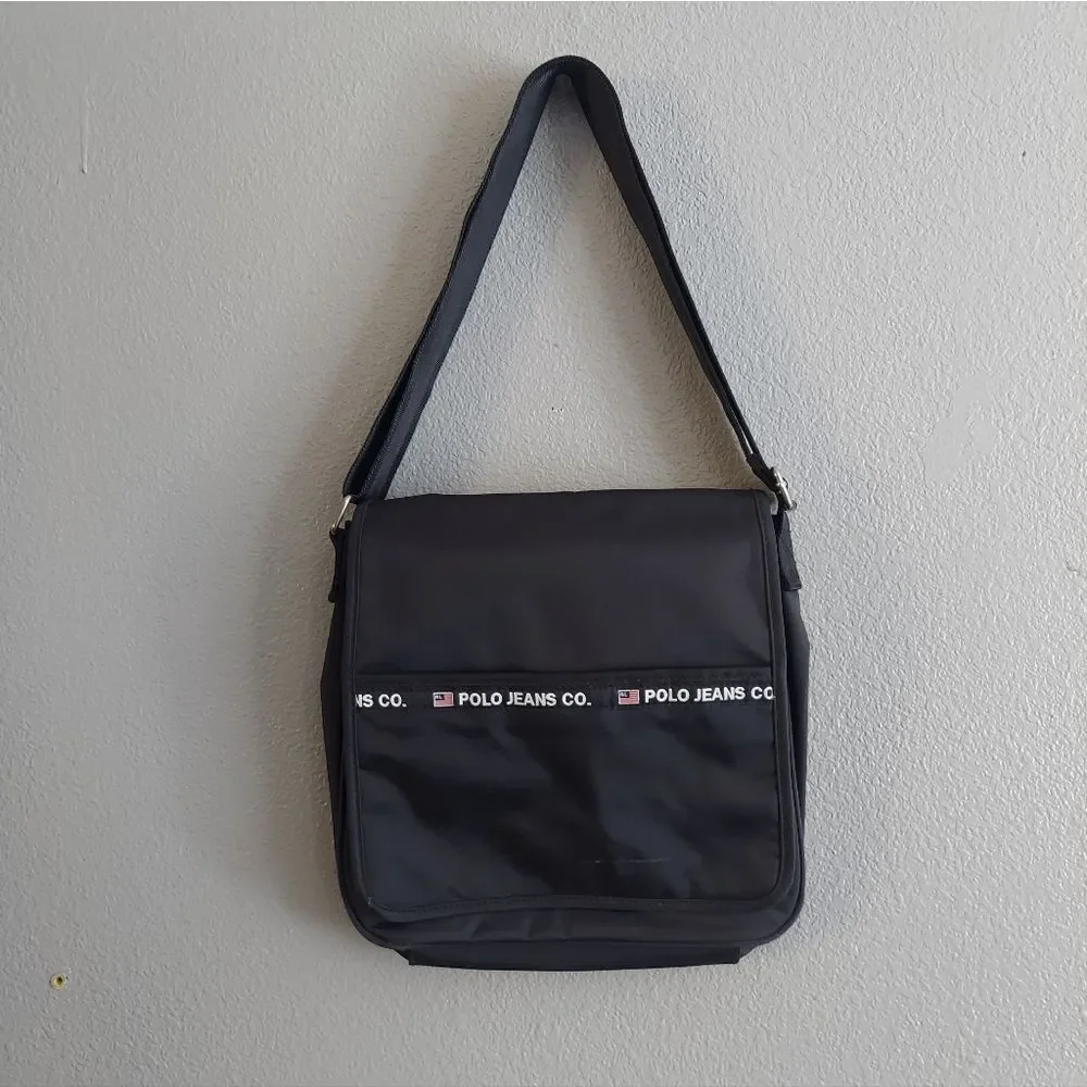 Vintage Ralph Lauren Polo Jeans Co Crossbody Messenger Bag Black Nylon